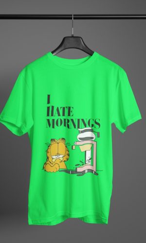 UNISEX  HALF-SLEEVE T-SHIRT GREEN l I Hate Mornings Garfield